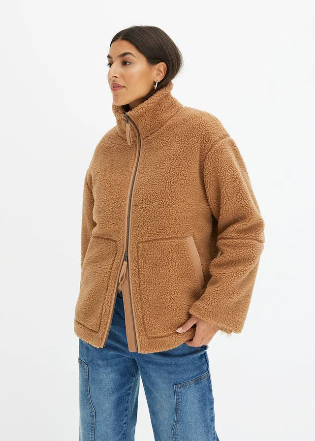 Gevoerde teddy fleece jas • camel • product-page.page-title-suffix