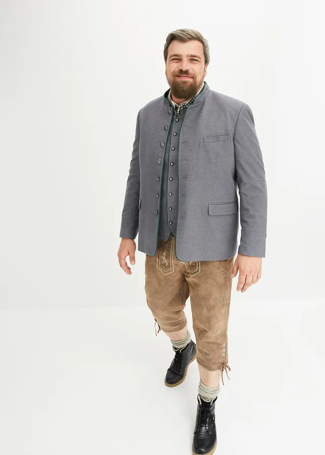 Veste de costume bavaroise, aspect laine, Couleur: gris chiné/vert foncé