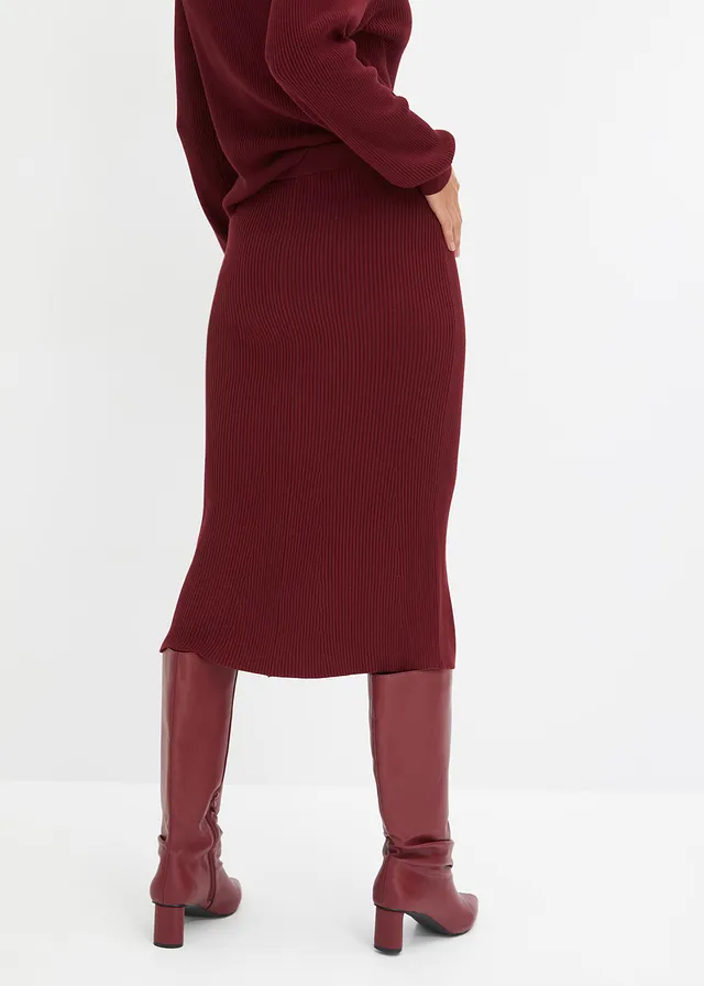 Jupe en maille côtelée, viscose majoritaire • rouge rubis • product-page.page-title-suffix