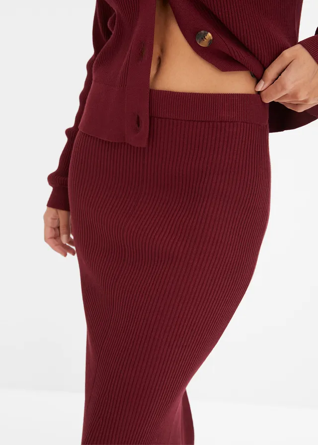Jupe en maille côtelée, viscose majoritaire • rouge rubis • product-page.page-title-suffix