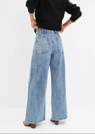 Wide leg jeans met high waist, Kleur: ijsblauw denim used