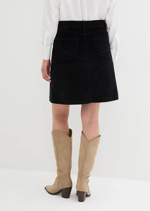 Stretch corduroy rok met knoopsluiting • zwart • product-page.page-title-suffix