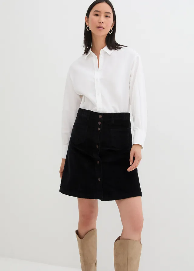 Stretch corduroy rok met knoopsluiting • zwart • product-page.page-title-suffix