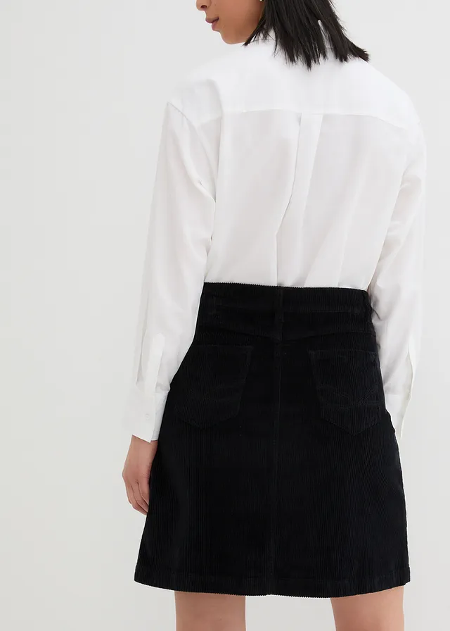 Stretch corduroy rok met knoopsluiting • zwart • product-page.page-title-suffix
