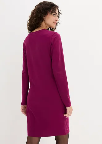 Accentuerende jersey jurk (set van 2), Kleur: bessen+zwart