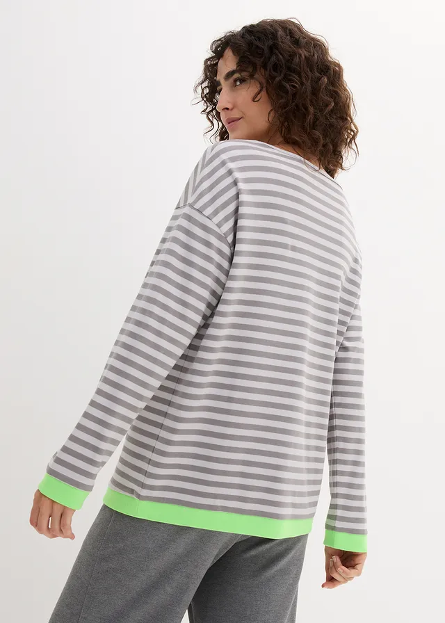 Longsleeve met trompetmouwen • mat zilverkleur-grijs strepen • product-page.page-title-suffix