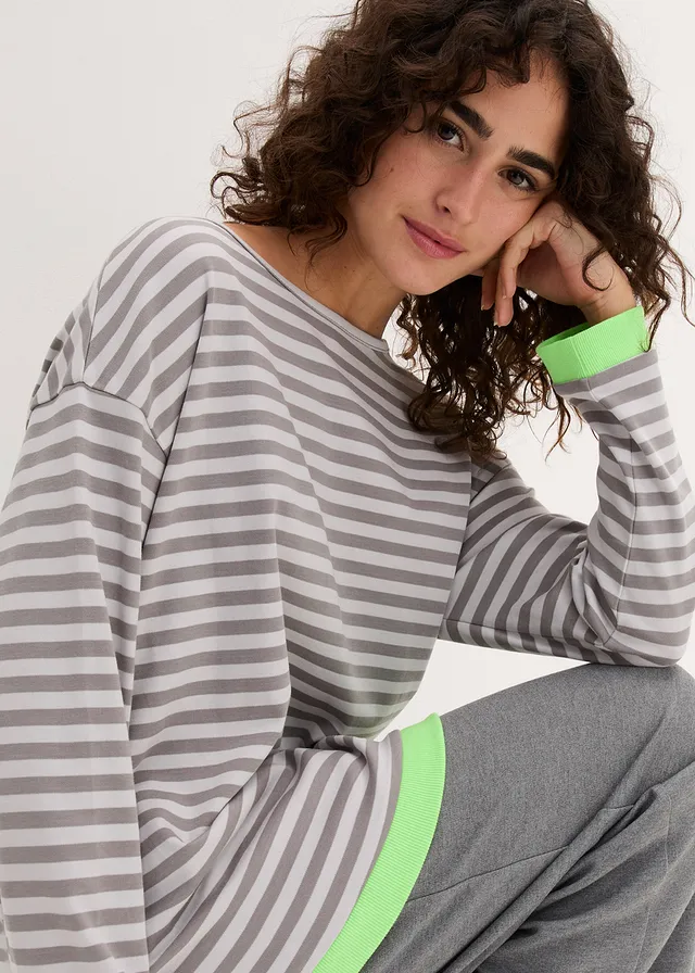 Longsleeve met trompetmouwen • mat zilverkleur-grijs strepen • product-page.page-title-suffix