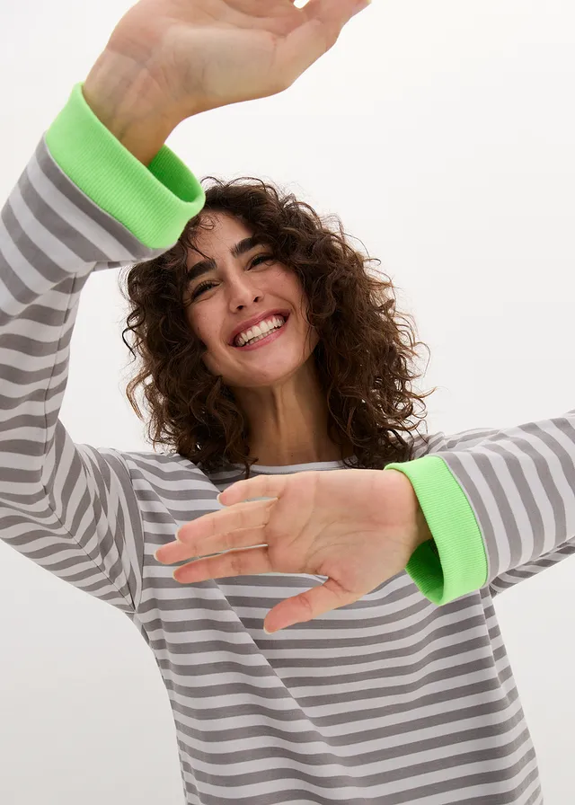Longsleeve met trompetmouwen • mat zilverkleur-grijs strepen • product-page.page-title-suffix