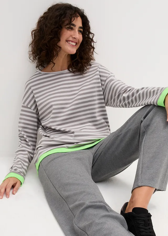 Longsleeve met trompetmouwen • mat zilverkleur-grijs strepen • product-page.page-title-suffix