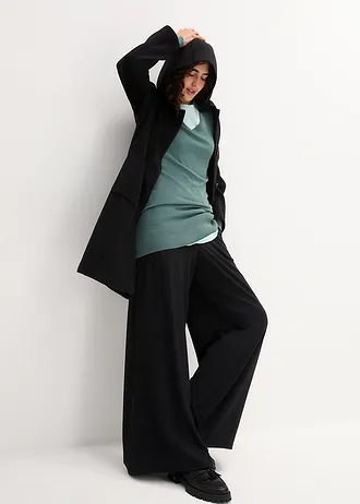 Długi sweter z cienkiej dzianiny z kolekcji basic z dekoltem w serek • szarozielony • sklep bonprix