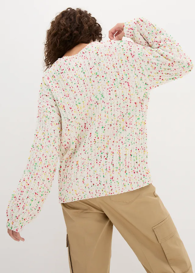 Pull oversize en grosse maille, Couleur: écru pois