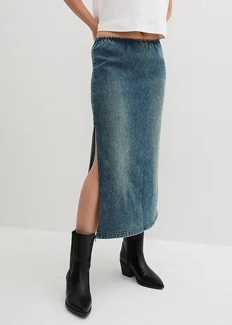 Lange stretch spijkerrok • blauw denim used • bonprix online shop