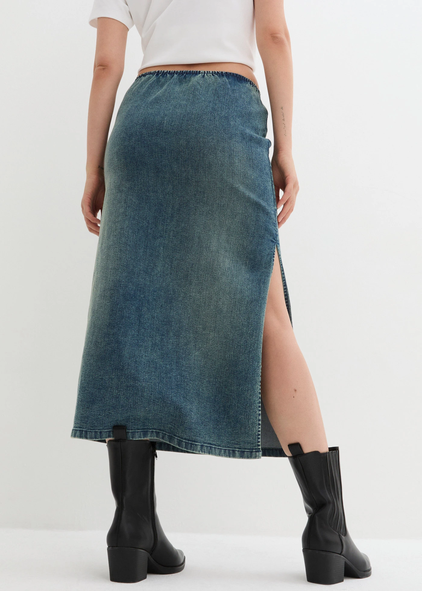 Lange stretch spijkerrok • blauw denim used • bonprix online shop