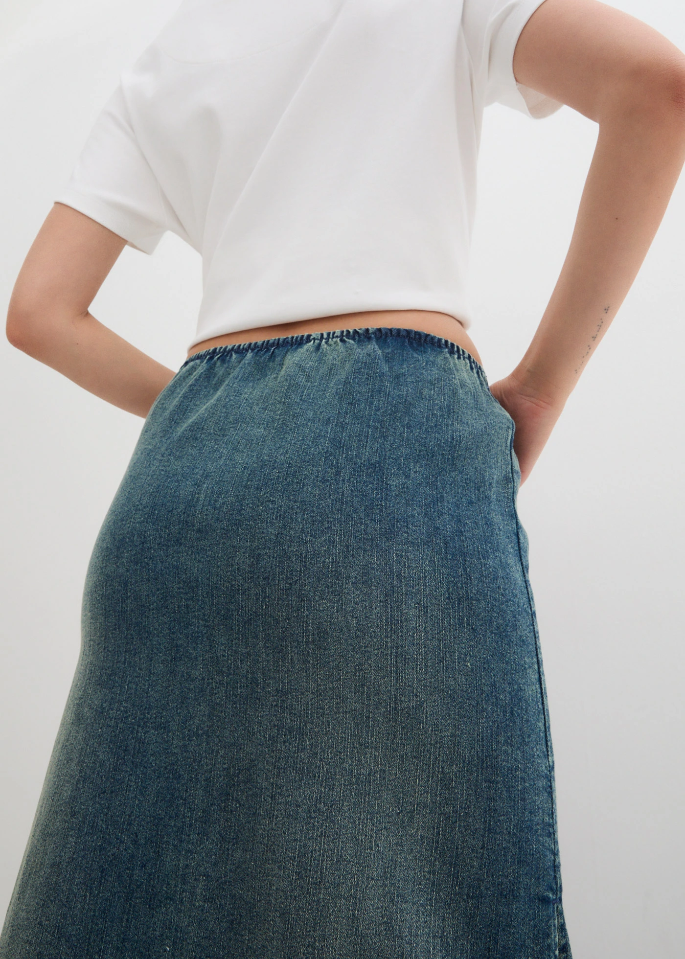 Lange stretch spijkerrok • blauw denim used • bonprix online shop