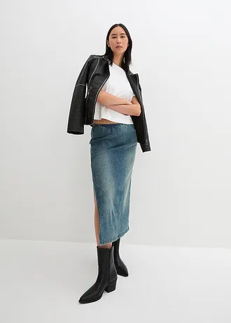 Lange stretch spijkerrok • blauw denim used • bonprix online shop