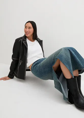 Lange stretch spijkerrok • blauw denim used • bonprix online shop