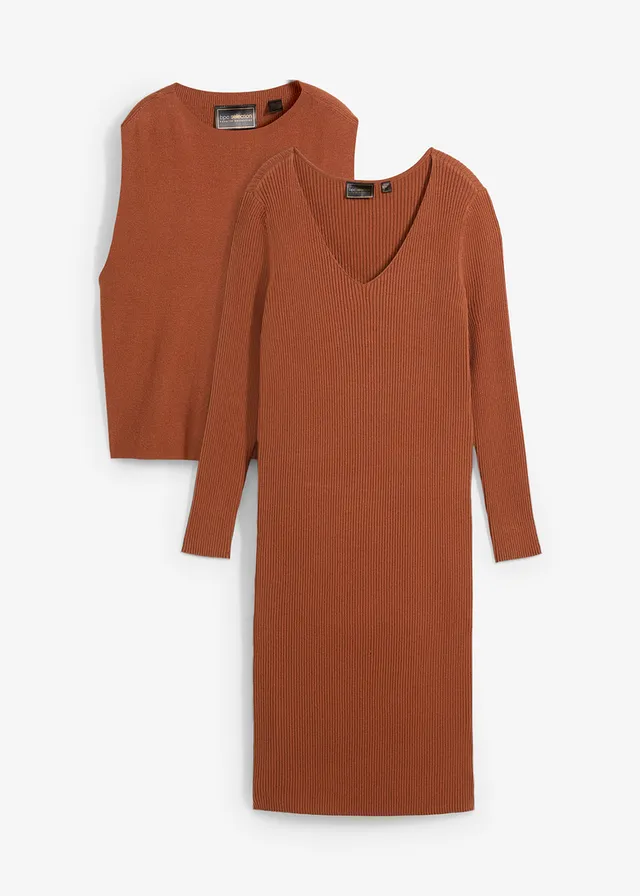 2 v 1 pletené šaty s vestou 2-dielna súprava