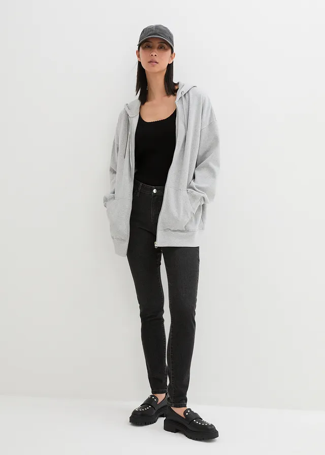 Sweatvest met capuchon, Kleur: lichtgrijs gemêleerd