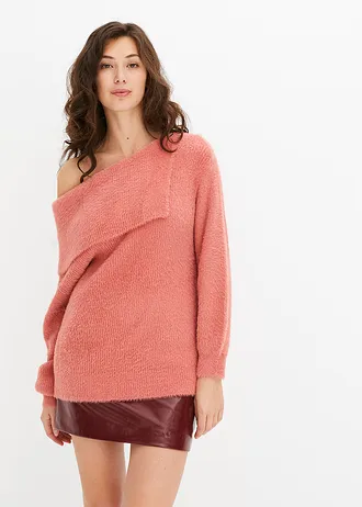 Asymmetrische off shoulder trui, Kleur: rabarber
