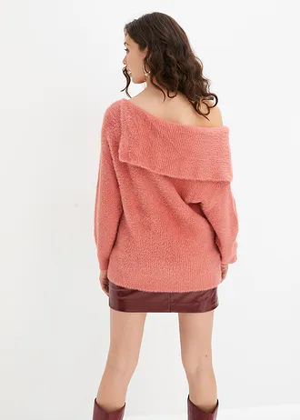 Asymmetrische off shoulder trui, Kleur: rabarber