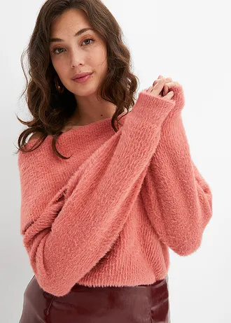 Pulover asimetric pe un umăr • roz-rabarbăr • magazin bonprix