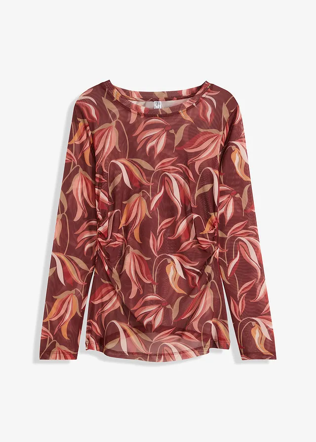 Longsleeve van mesh • robijnrood gebloemd • bonprix online shop