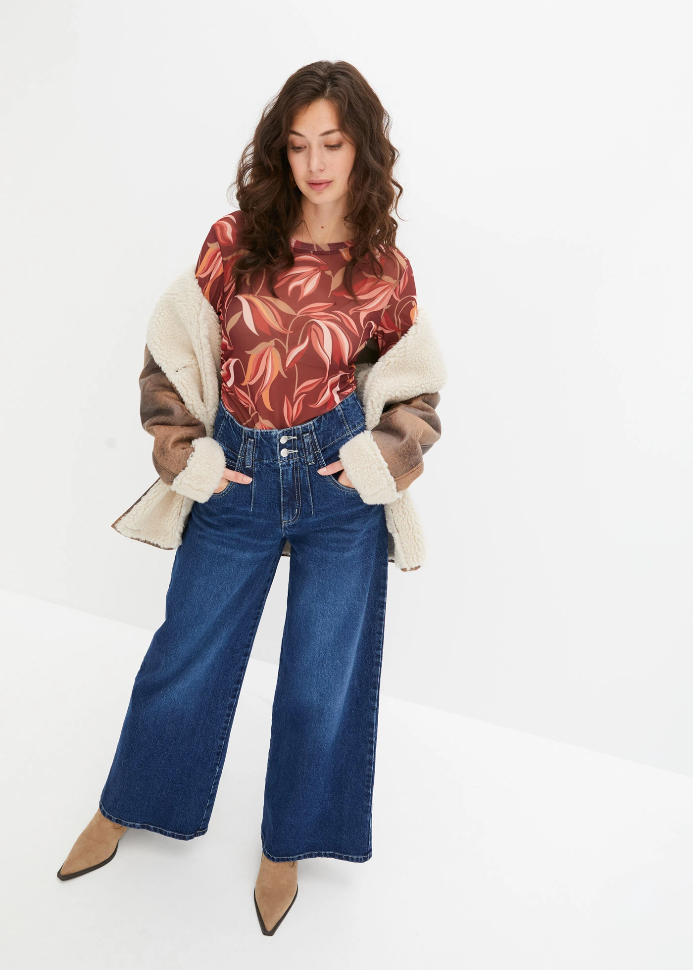 Longsleeve van mesh • robijnrood gebloemd • bonprix online shop