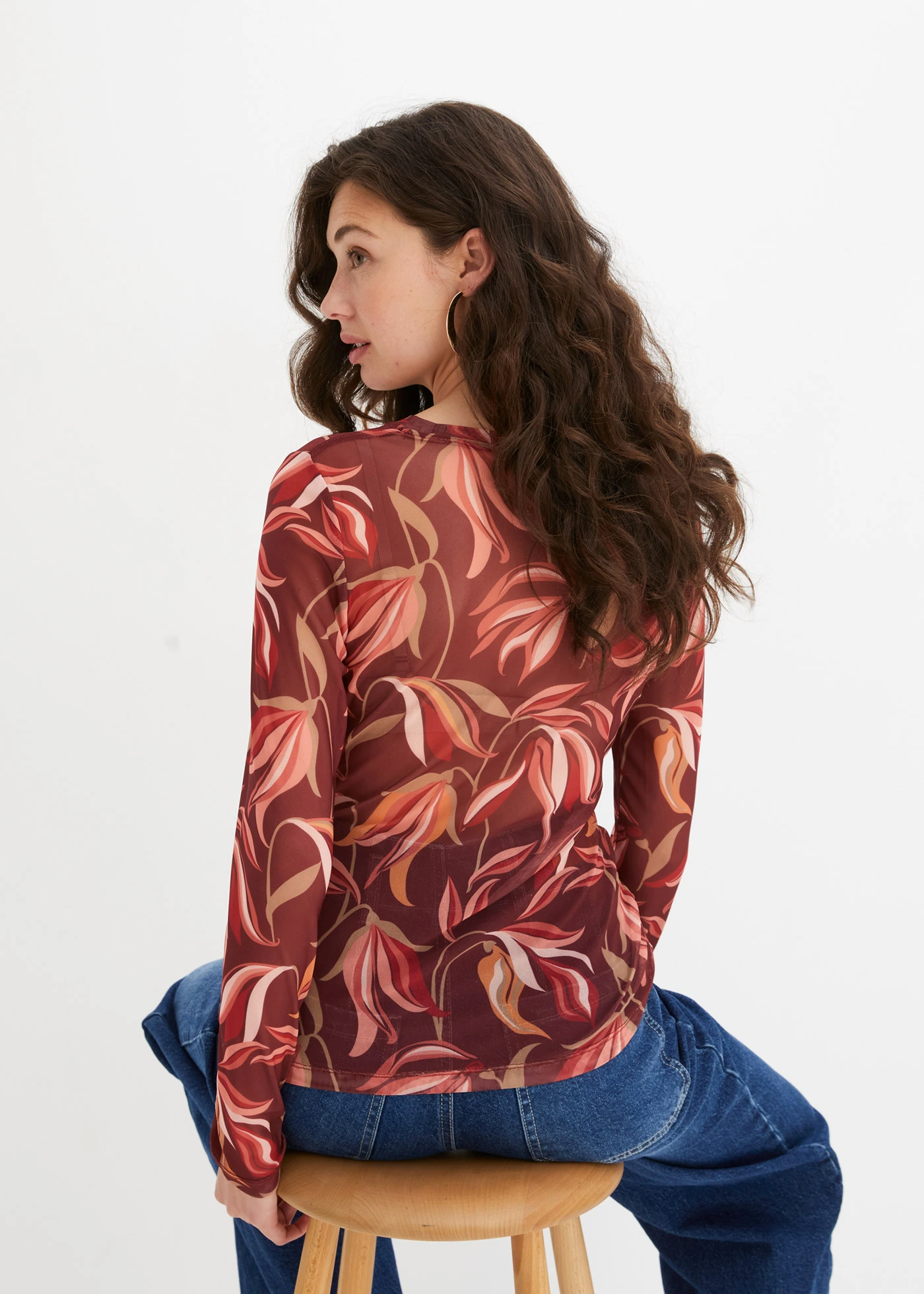 Longsleeve van mesh • robijnrood gebloemd • bonprix online shop