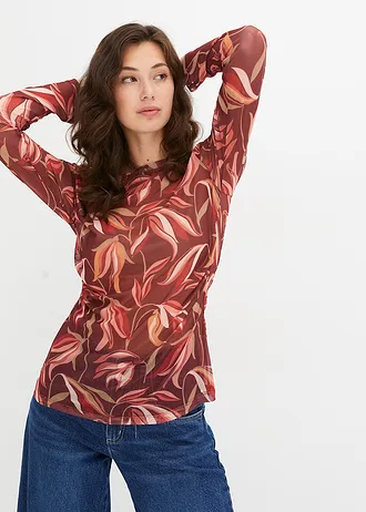 Longsleeve van mesh • robijnrood gebloemd • bonprix online shop