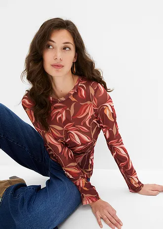 Longsleeve van mesh • robijnrood gebloemd • bonprix online shop