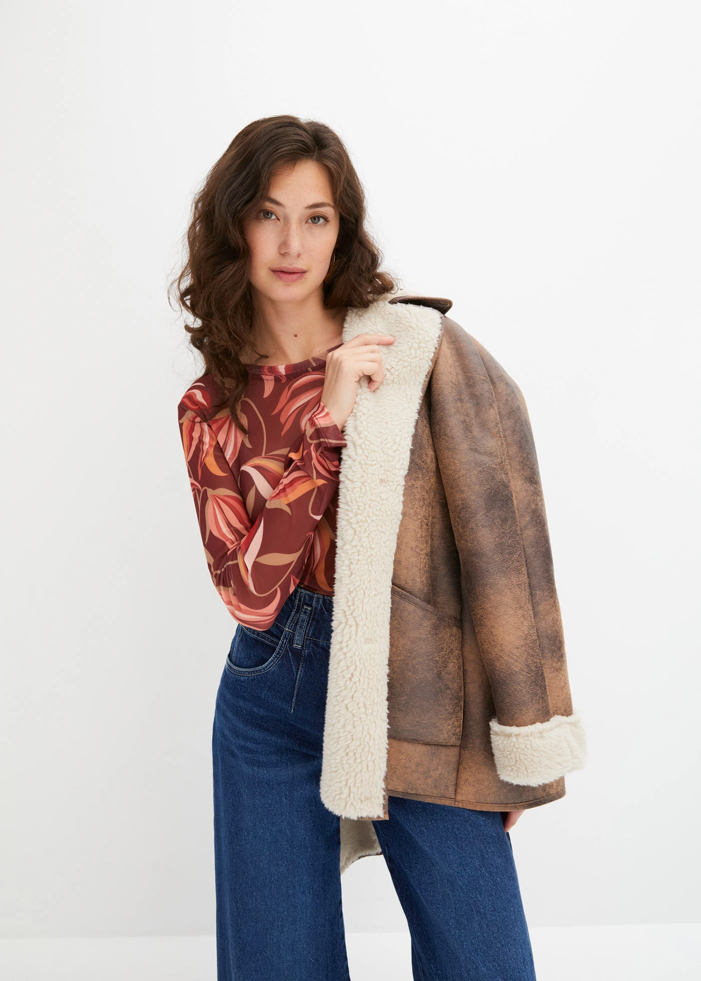 Longsleeve van mesh • robijnrood gebloemd • bonprix online shop