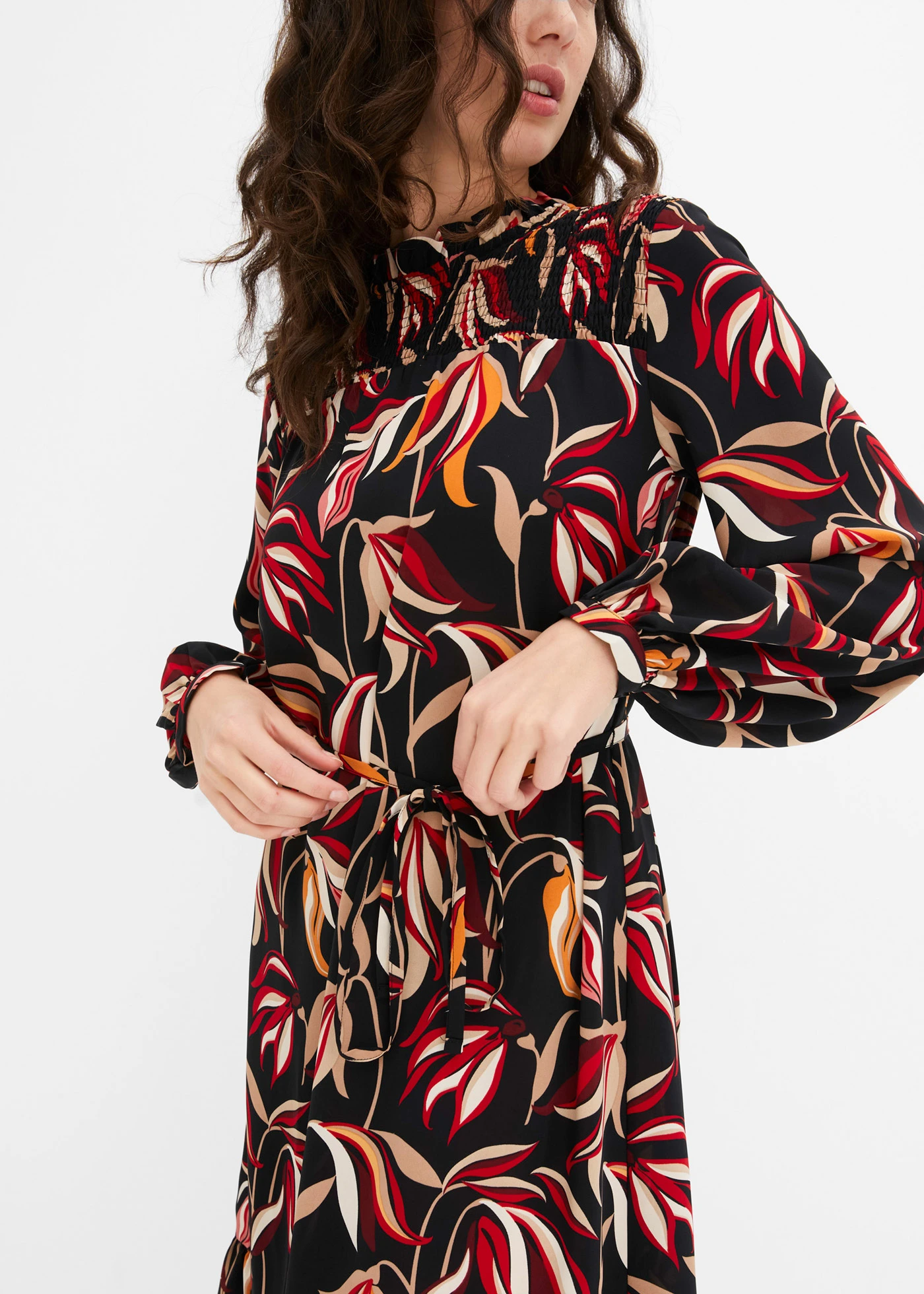 Midi ruha • fekete virágos • bonprix áruház