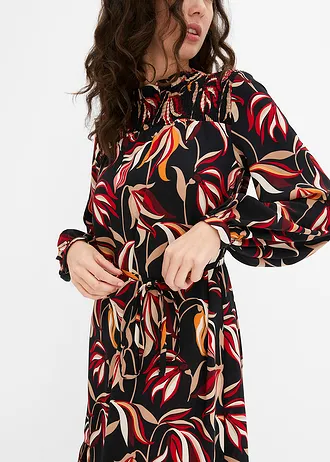 Midi ruha • fekete virágos • bonprix áruház