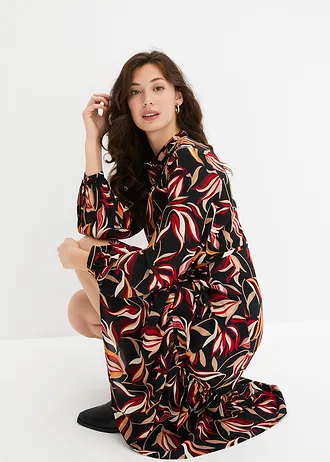 Midi ruha • fekete virágos • bonprix áruház