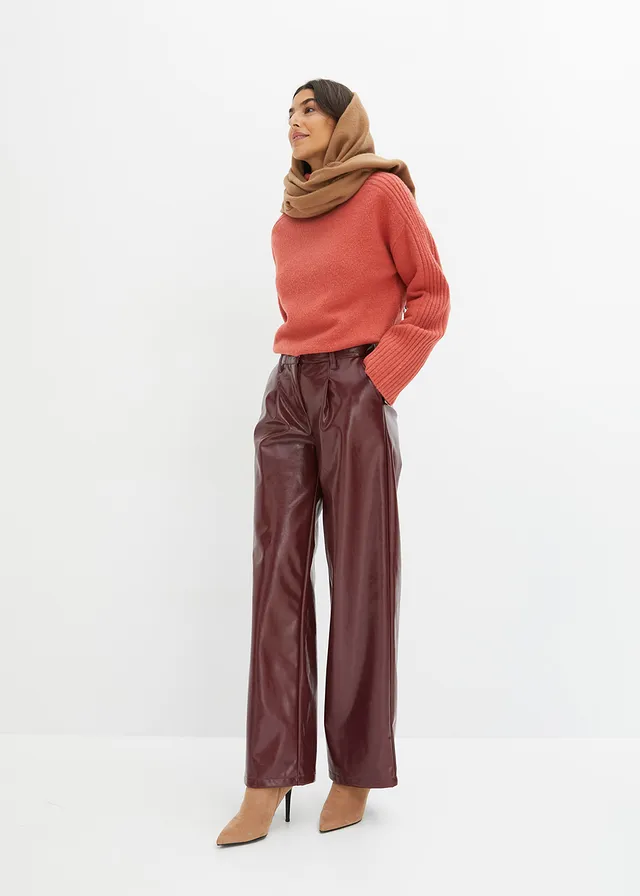 Pantalon enduit, Couleur: rouge rubis