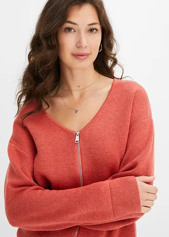 Oversized pletený kabátek • rebarborová melír • bonprix obchod