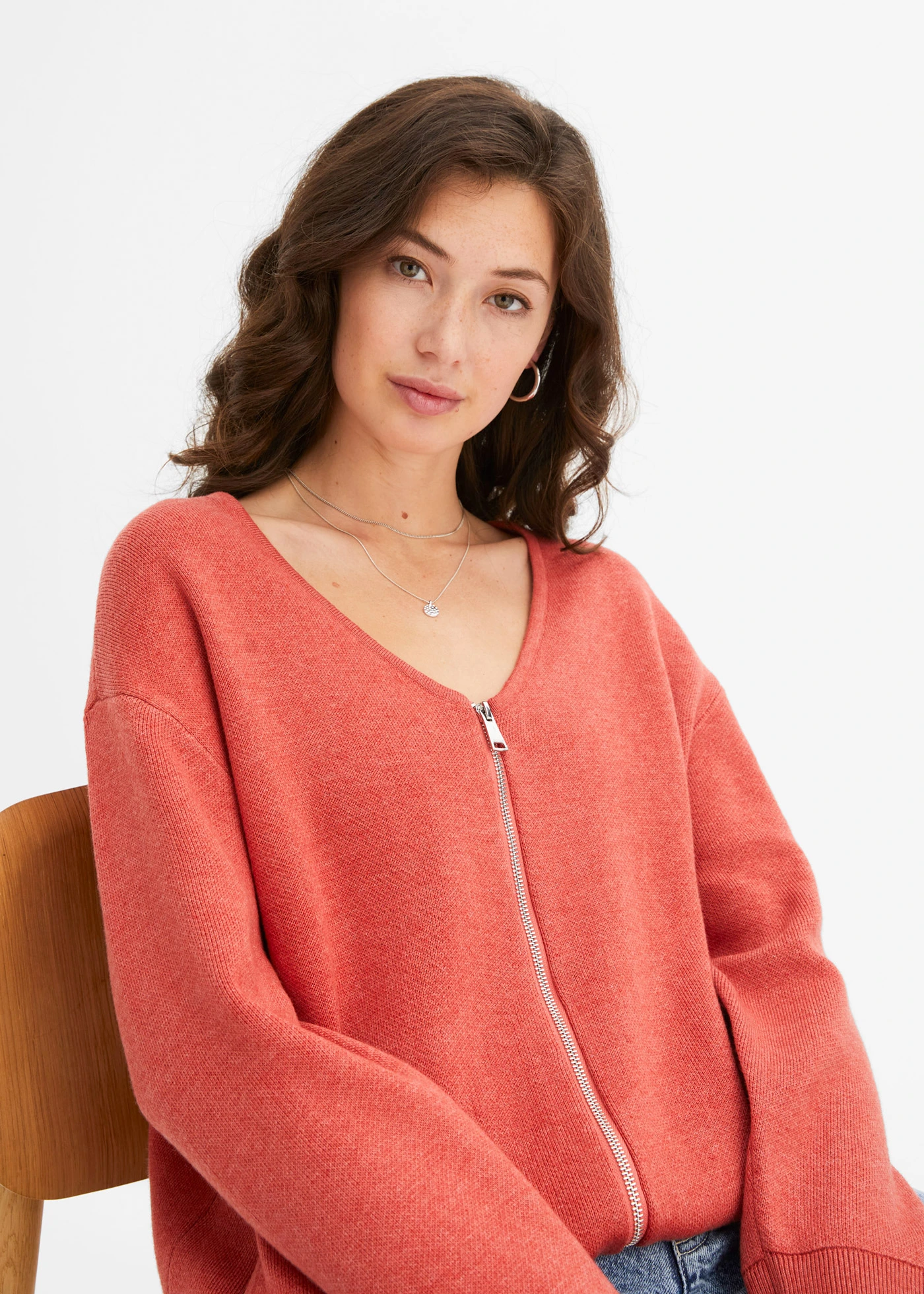 Oversized pletený kabátek • rebarborová melír • bonprix obchod