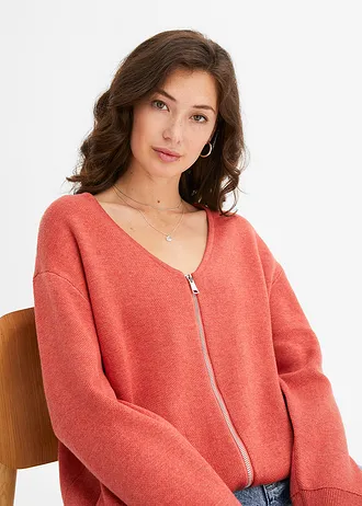 Oversized pletený kabátek • rebarborová melír • bonprix obchod