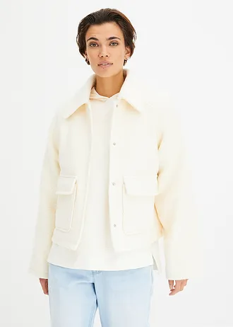 Bunda na přechodné období z buklé s medvídkovým flísem • slonovinová • bonprix obchod