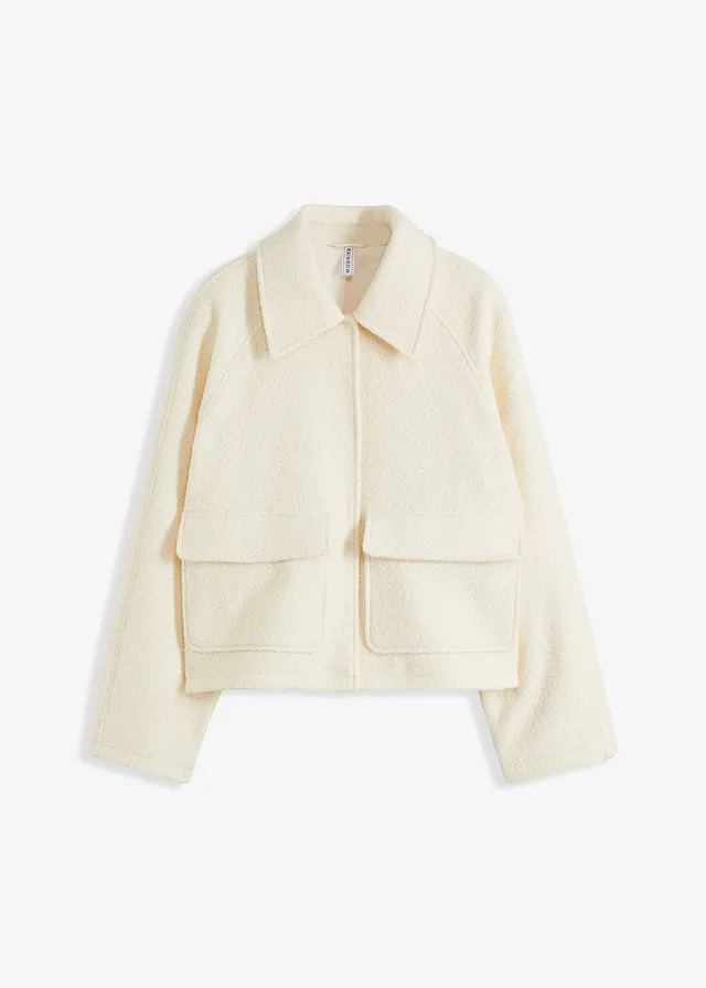 Bunda na přechodné období z buklé s medvídkovým flísem • slonovinová • bonprix obchod