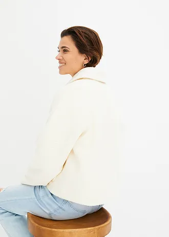 Bunda na přechodné období z buklé s medvídkovým flísem • slonovinová • bonprix obchod