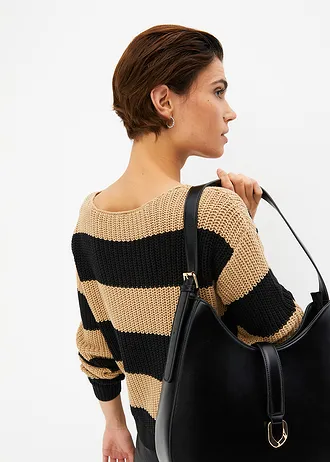 Pruhovaný pletený svetr • nová béžovo-černá  s proužky • bonprix obchod