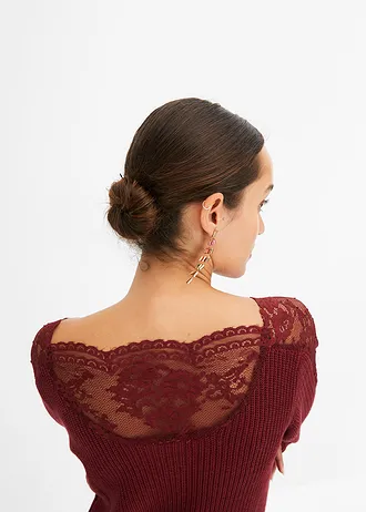 Gebreide jurk met kant • robijnrood • bonprix online shop