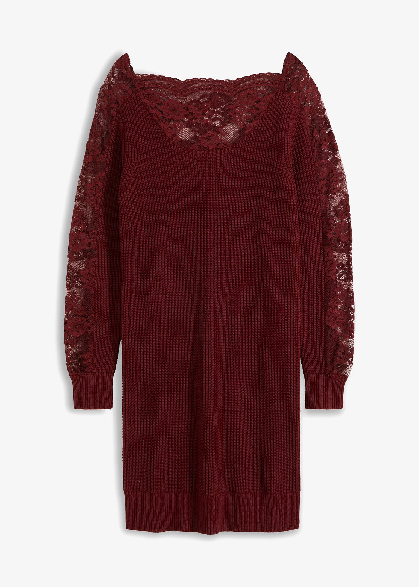 Gebreide jurk met kant • robijnrood • bonprix online shop