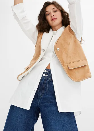 Wide leg jeans met high waist • donkerblauw denim used • bonprix online shop