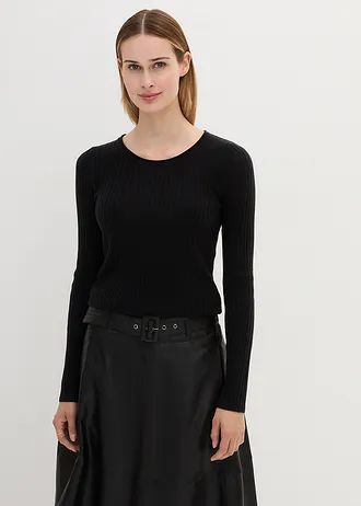 Žebrovaný svetr z merino vlny • černá • bonprix obchod
