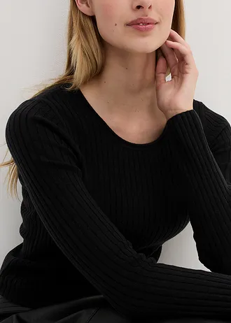 Žebrovaný svetr z merino vlny • černá • bonprix obchod