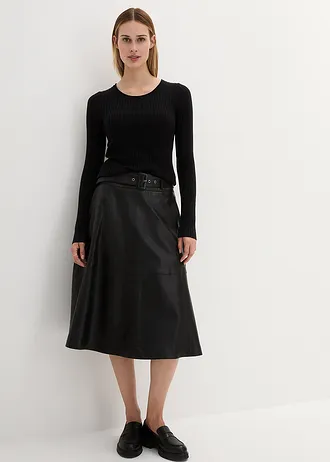 Pull côtelé en laine mérinos, Couleur: noir