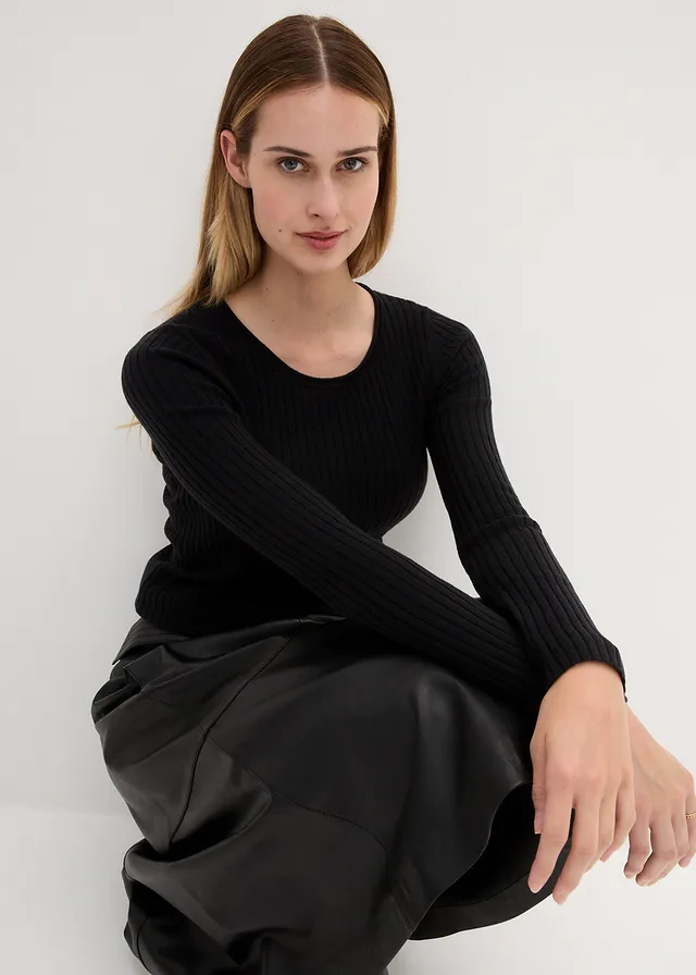Pull côtelé en laine mérinos • noir • product-page.page-title-suffix