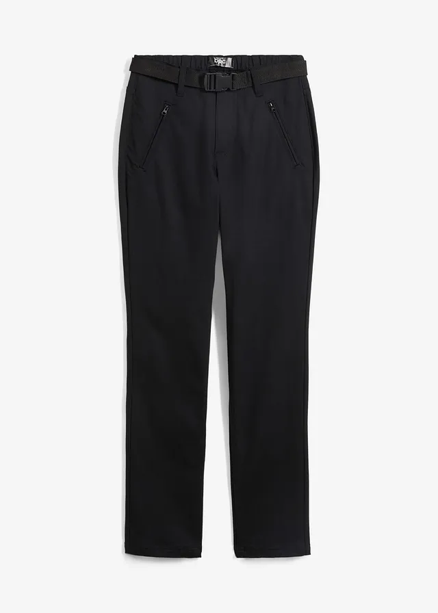 Pantalon déperlant en twill extensible avec ceinture, Couleur: noir